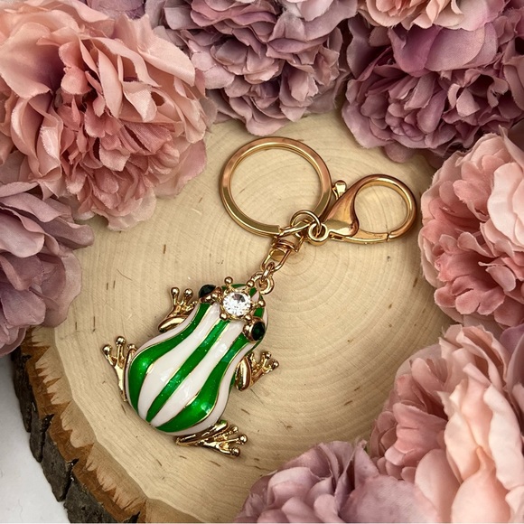 The Frog Prince Green and White Striped Keychain Charm - Picture 10 of 16